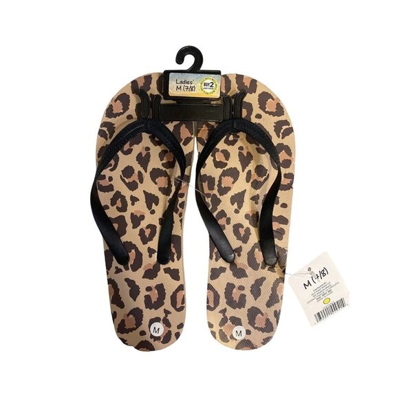 Ladies Black Leopard Flip Flop Small 5-6 - Picture 1 of 2